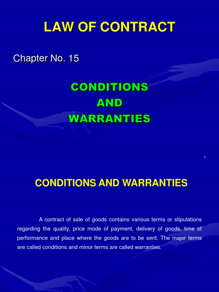 Conditions and Warranties PDF Breach Of Contract Implied Warranty