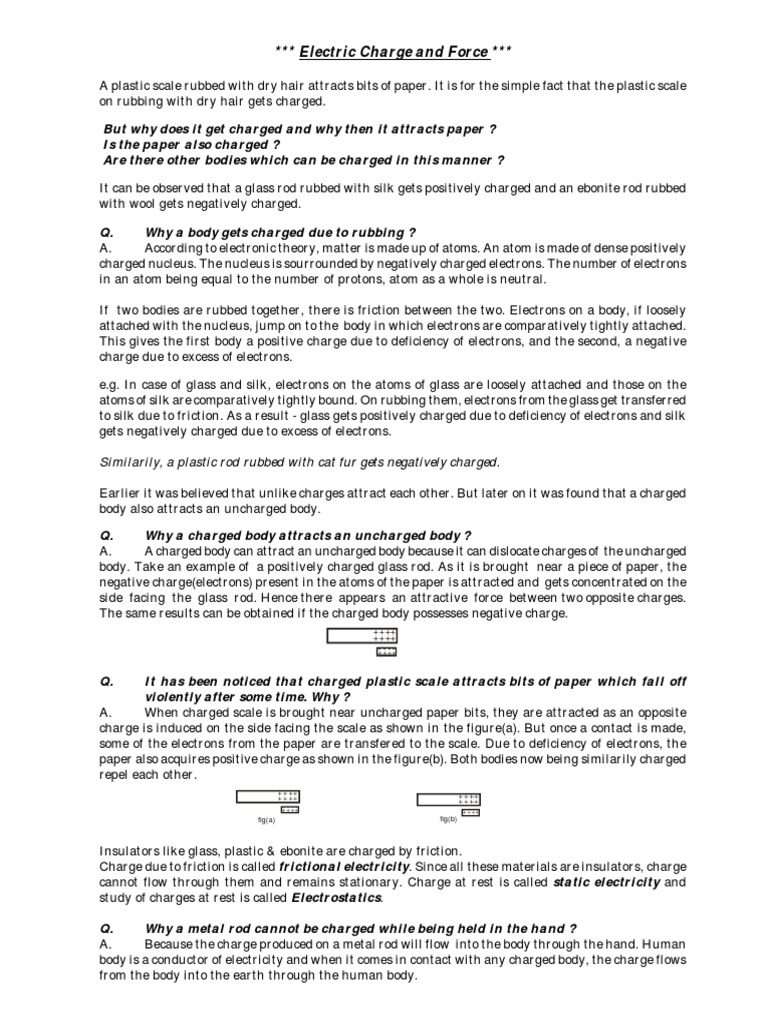 Electric Charge and Force Similarily, A Plastic Rod Rubbed With Cat