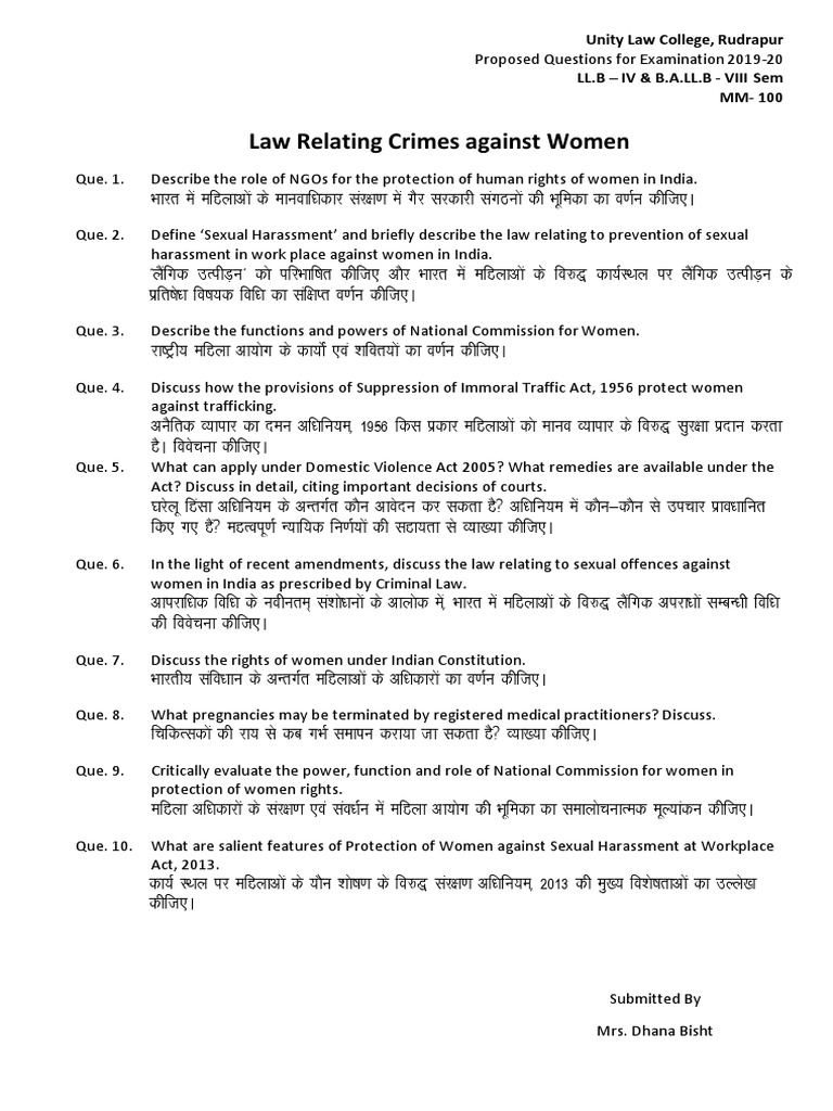Law Relating Crime Against Women - LLB IV | PDF | Misconduct | Public ...