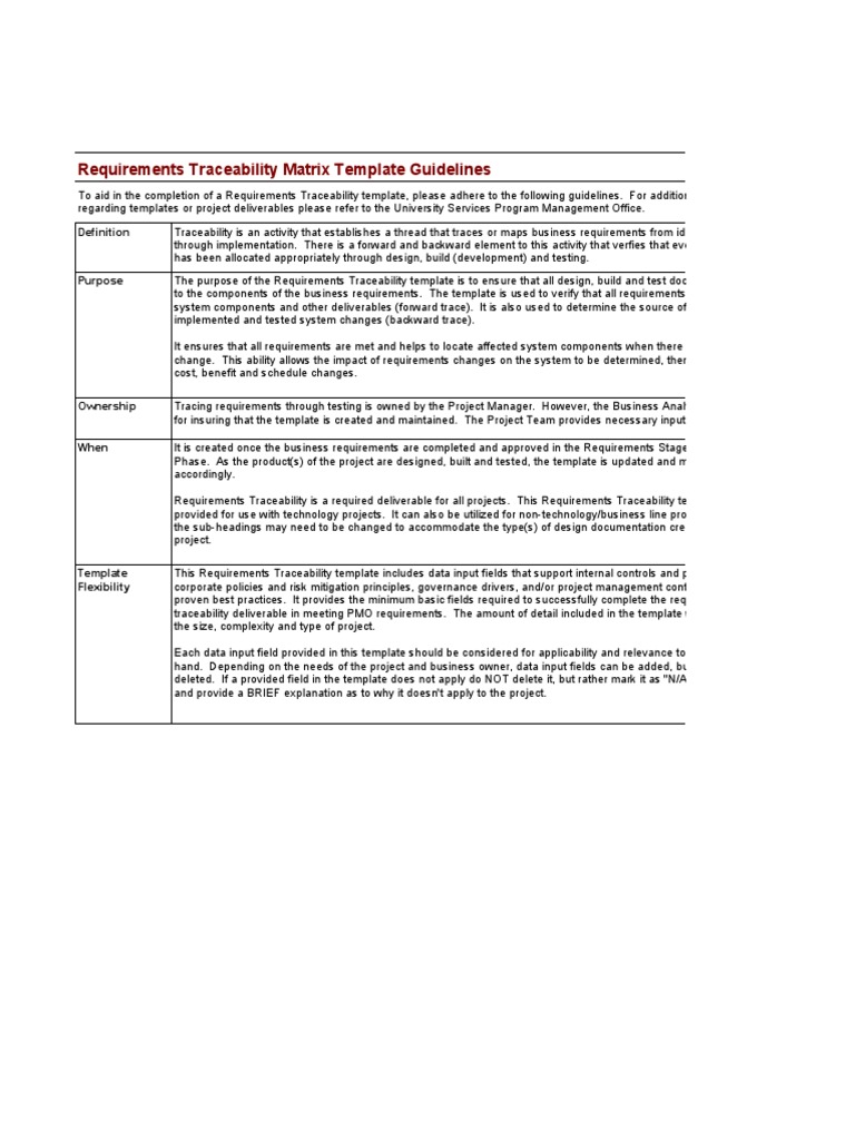 Requirements Traceability Matrix Template | PDF | Specification ...