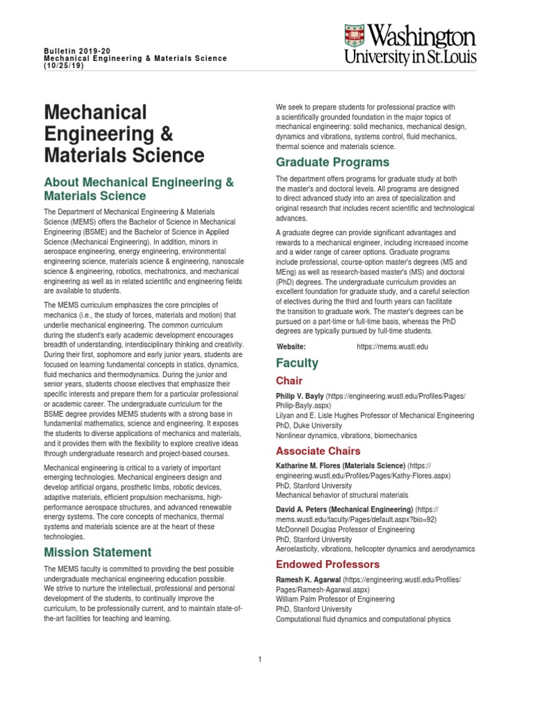 About Mechanical Engineering & Materials Science Graduate Programs