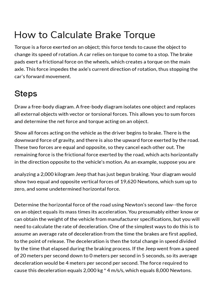 How To Calculate Brake Torque Download Free PDF Acceleration Force