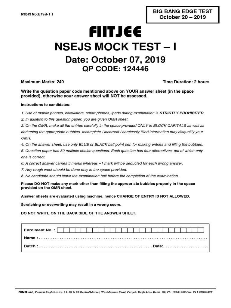 NSEJS Mock Test I - Question Paper | PDF | Menstrual Cycle | Chemistry