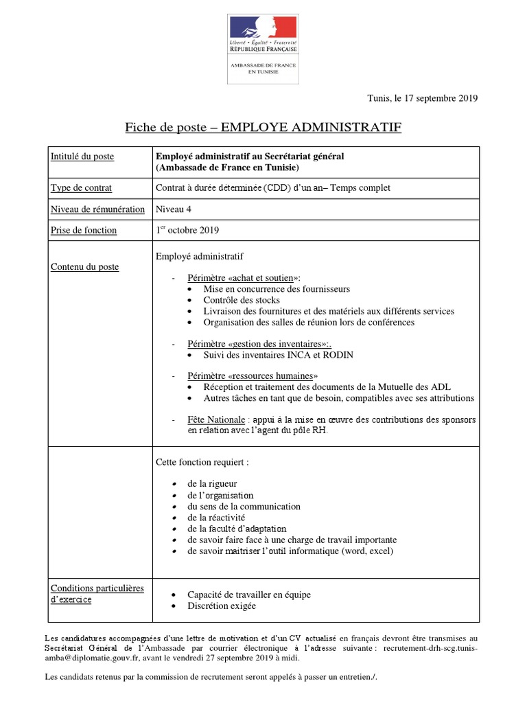 Fiche de Poste : Employé Administratif | PDF | Gestion des ressources ...