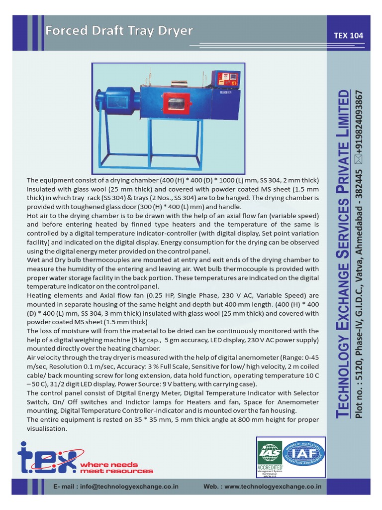 Forced Draft Tray Dryer PDF Clothes Dryer Thermocouple