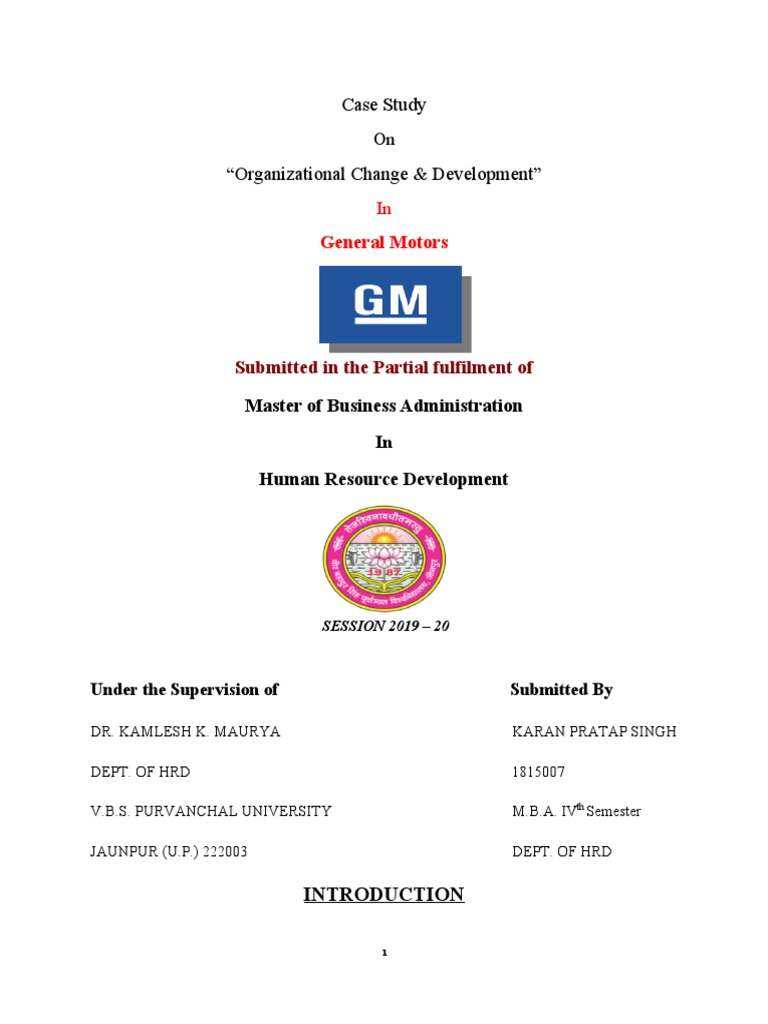 Case Study of Organizational Change & Development PDF General