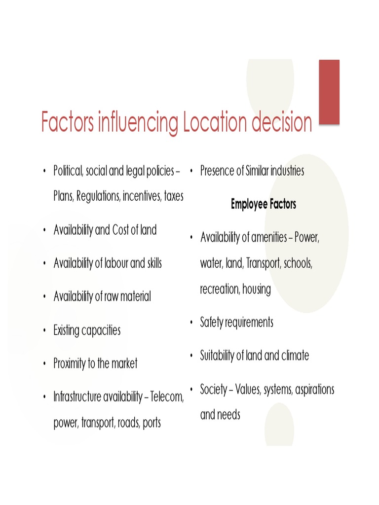 Factors Influencing Location Decision PDF Labour Economics Transport 