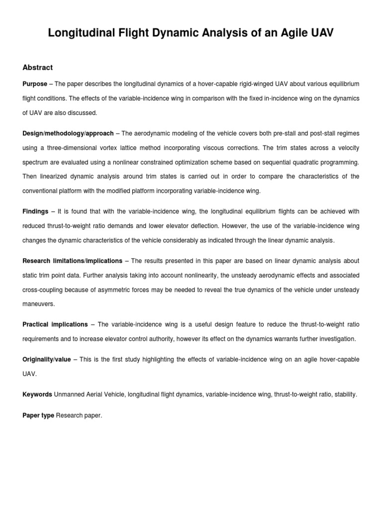 AEAT Longitudinal Dynamic Paper Final Lift (Force) Flight