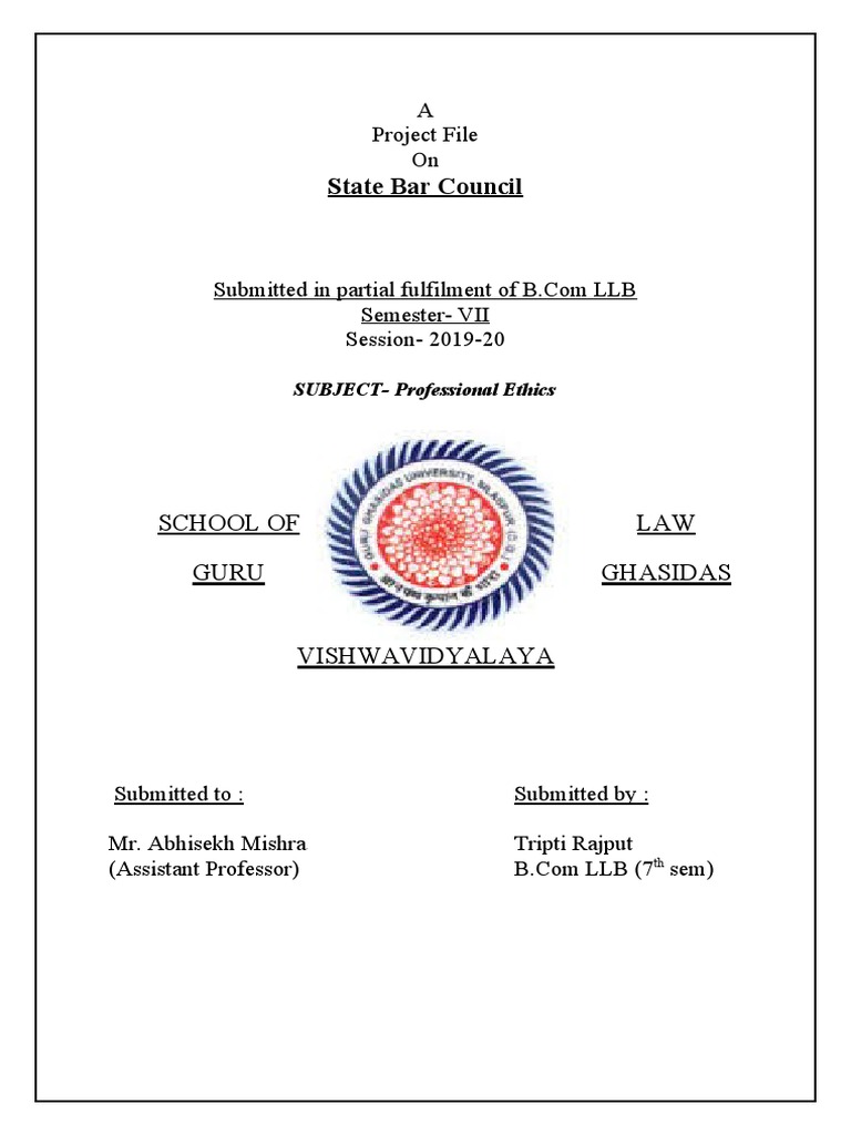 State Bar Council A Project File On PDF Legal Documents Public