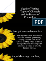 Needs of Various Types of Clientele and Audiences of Counseling