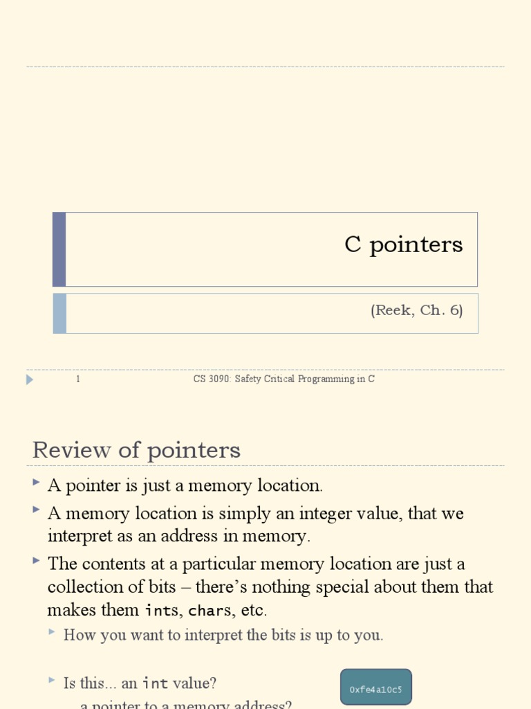 C Pointers (Reek, Ch. 6) PDF Pointer Programming