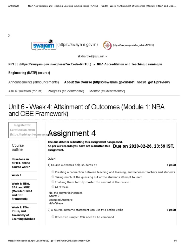 Assignment 4: Unit 6 - Week 4: Attainment of Outcomes (Module 1: NBA ...