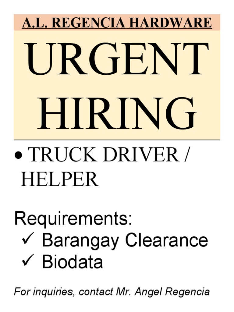 Urgent Hiring Driver Helper PDF