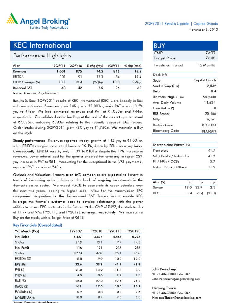 KEC International: Performance Highlights | PDF | Earnings Before ...