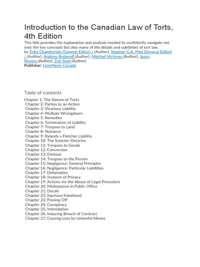 View of Overview of Canadian Tort Law | PDF | Politics