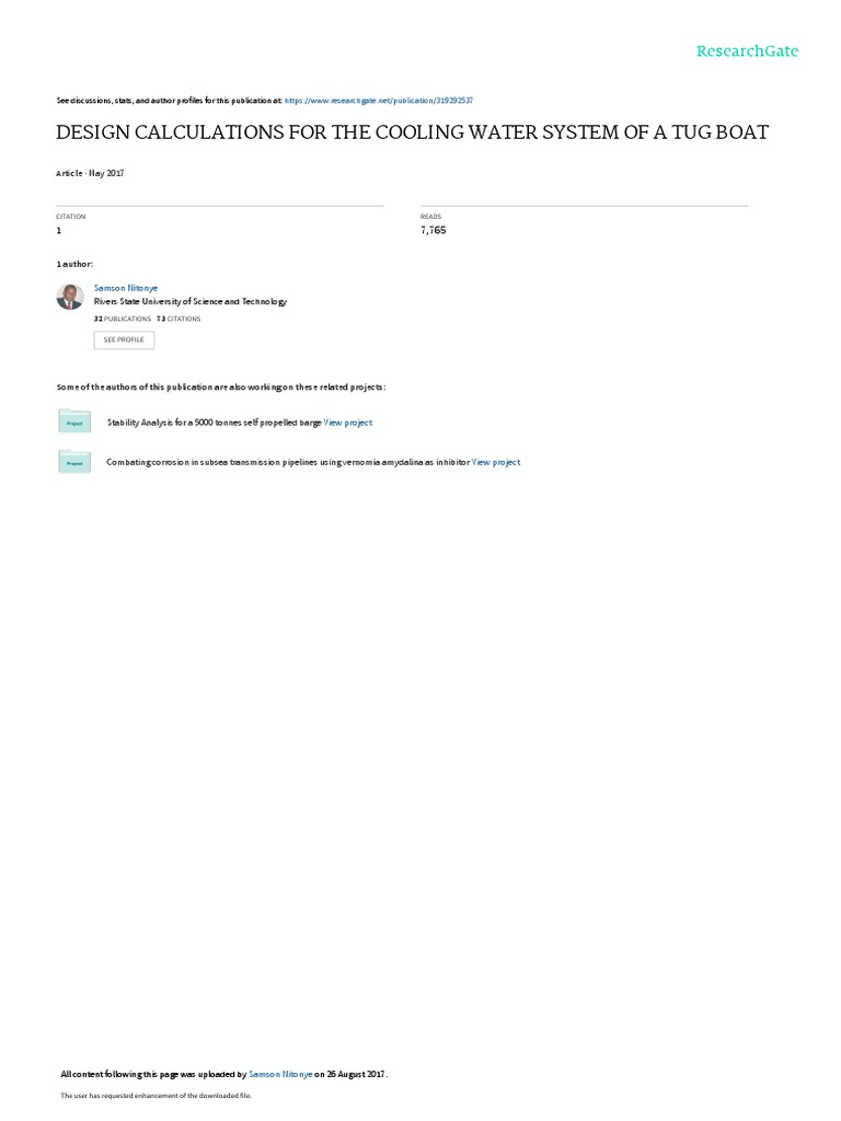 Cooling System Design Calculations for Tug Boat Main Engine PDF