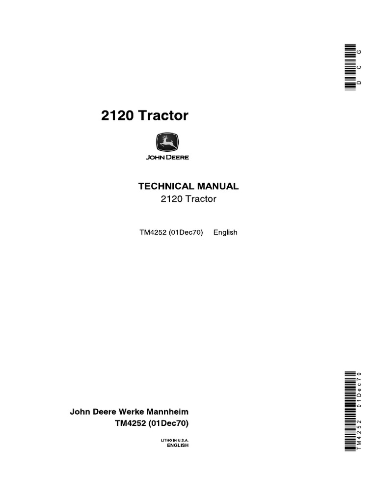 John Deere 2020 2120 Tractor Technical Service Repair Manual Tm4252 | PDF |  Horsepower | Transmission (Mechanics)