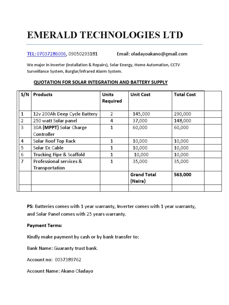 Solar Installation Quotation Template | PDF | Power Inverter | Solar Panel