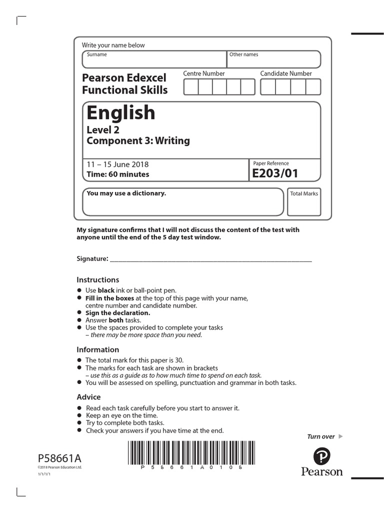 Question Paper Level 2 Writing June 2018 | PDF