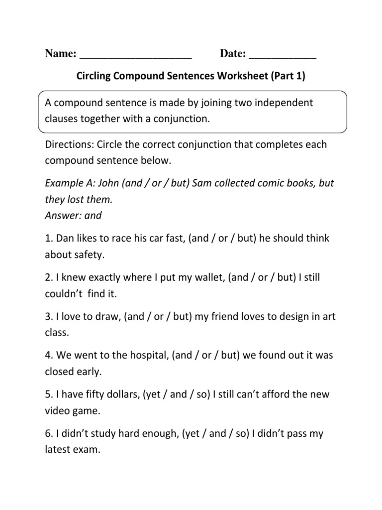 Compound Sentences Circling P 1 Beginner PDF | PDF