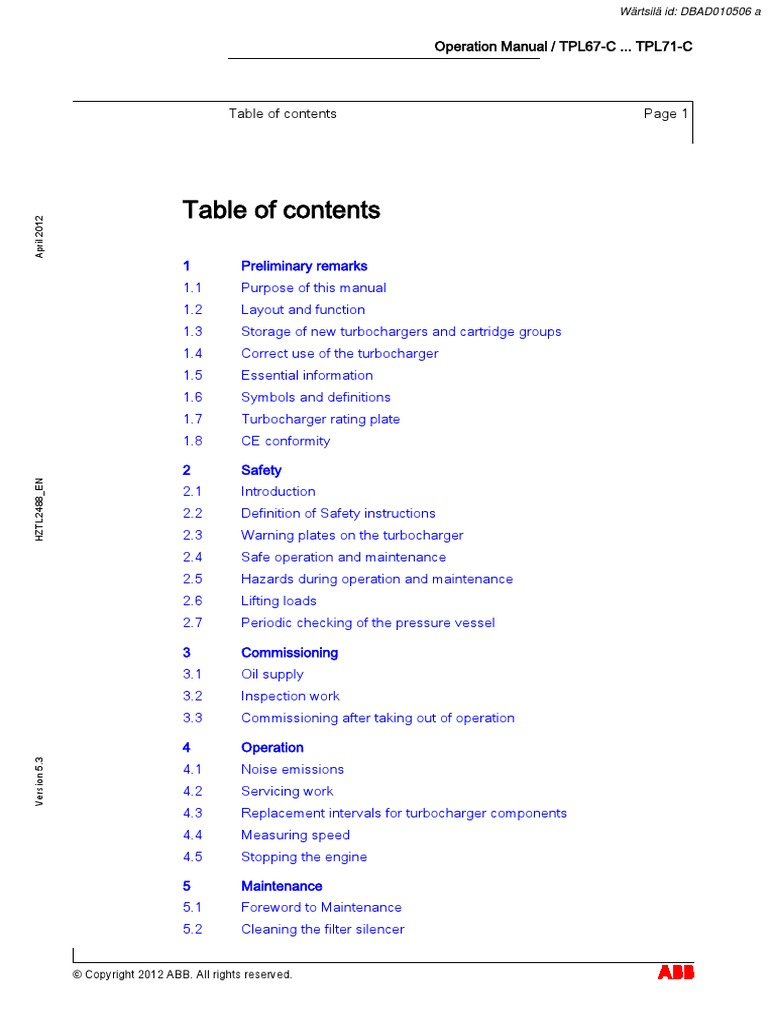 ABB Turbocharger Manual PDF Turbocharger Personal Protective