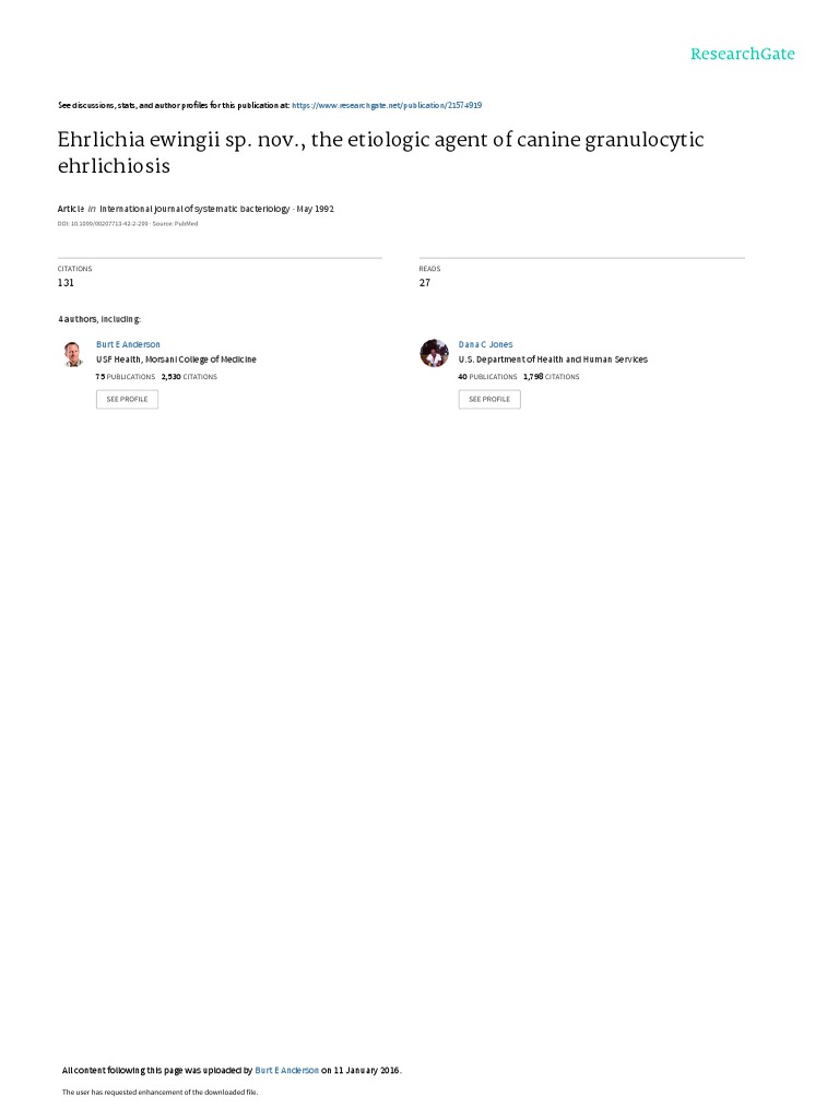 Ehrlichia Ewingii Sp. Nov., The Etiologic Agent of Canine Granulocytic