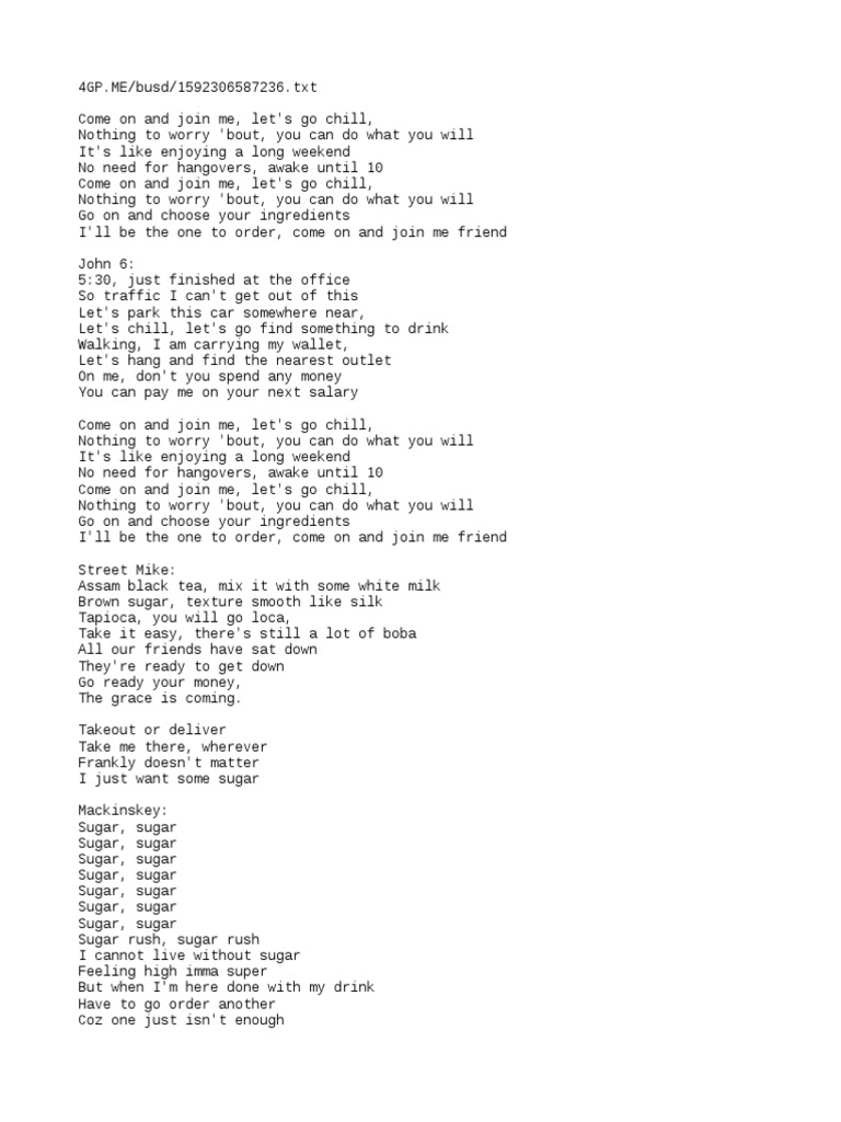 Milk Tea English Lyrics PDF