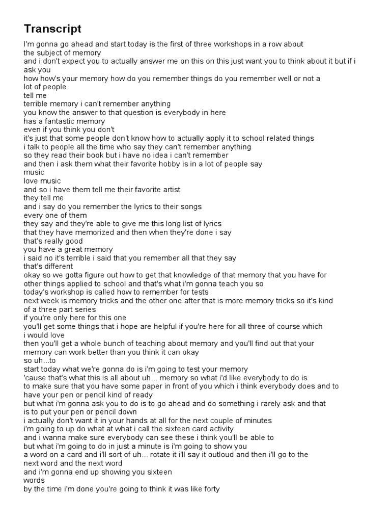 How To Remember For Tests Lbcc Study Skills Pdf Memory