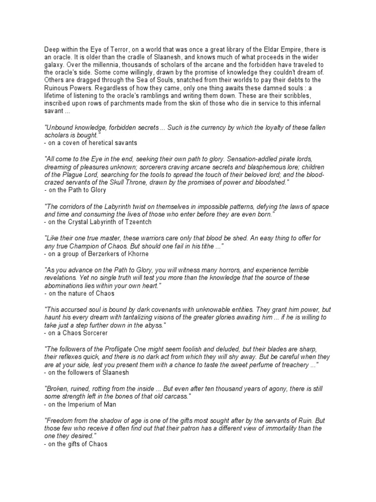 Warhammer 40k Chaos Quote | PDF