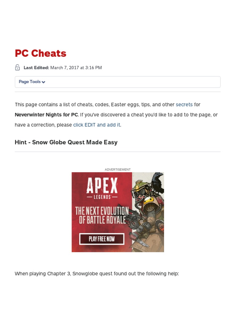 PC Cheats Neverwinter Nights Wiki Guide IGN PDF Cheating In