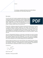 Carta de Torra a los presidente de Baleares y de la  Generalitat Valenciana