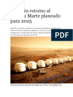 Viaje Sin Retorno Al Planeta Marte Planeado para 2025