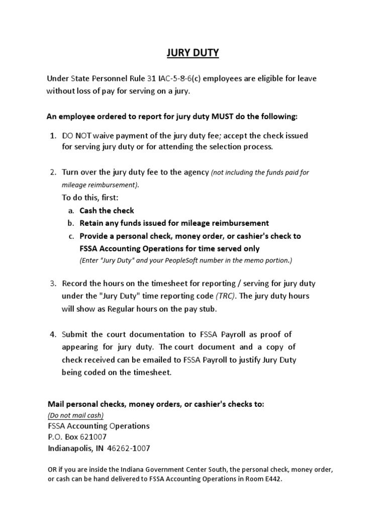 Jury Duty (Not Including The Funds Paid For Mileage Reimbursement) PDF
