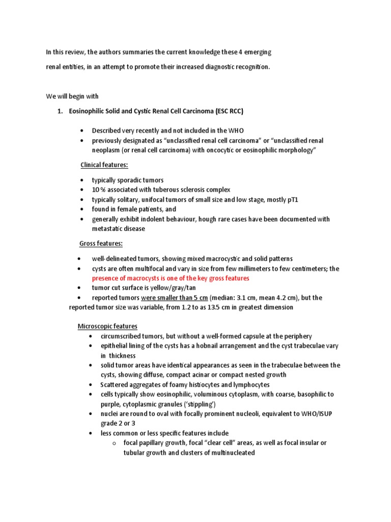 Eosinophilic Solid and Cystic Renal Cell Carcinoma (ESC RCC) | PDF ...