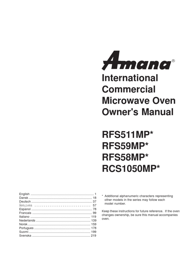 Amana Radarange PDF Oven Manufactured Goods