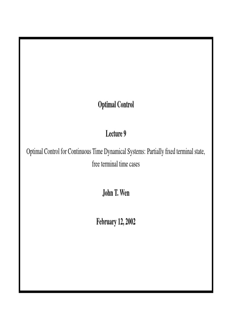 Optimal Control Minimum Time Hamiltonian | PDF | Optimal Control ...