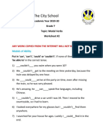 The City School: Academic Year 2019-20 Grade 7 Topic: Modal Verbs Worksheet #2