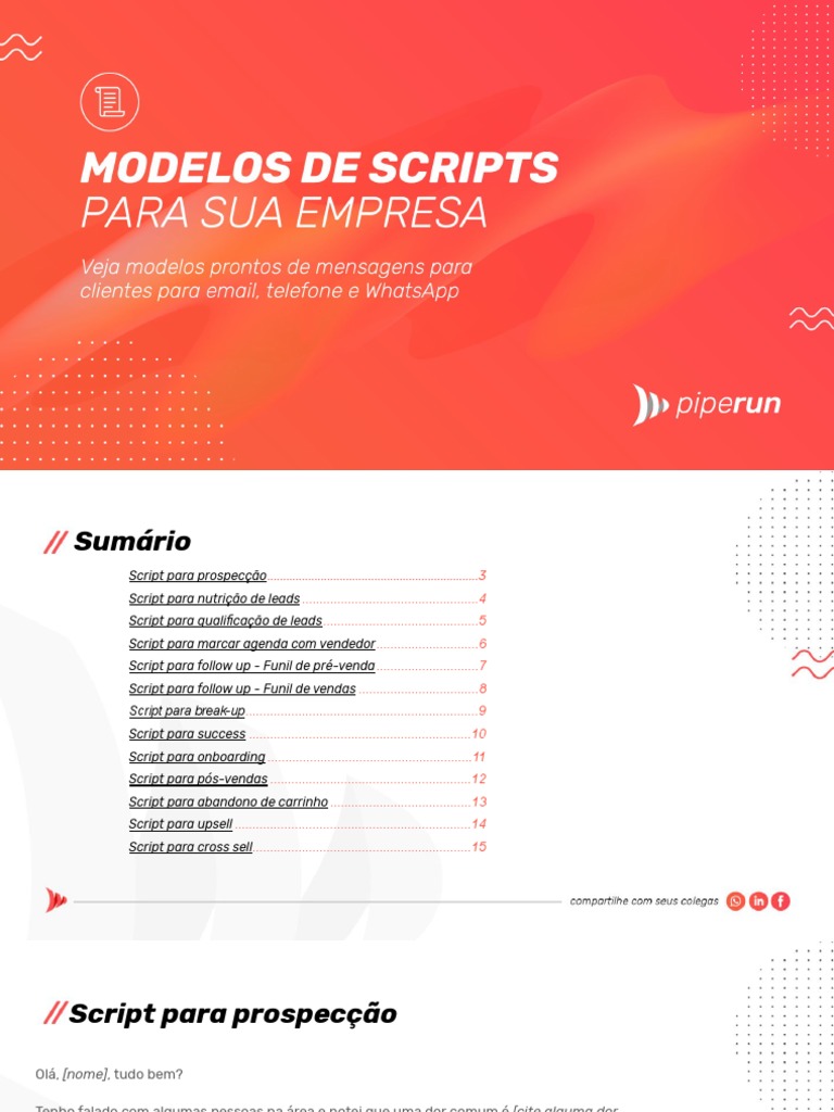 Modelos de Scripts para Vendas PipeRun | PDF | Gestão de relacionamento ...