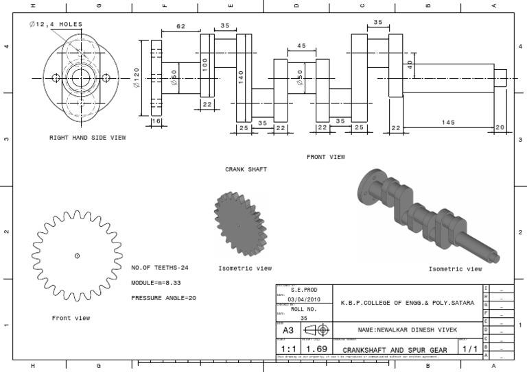 Design Drawing of a Crankshaft and Spur Gear Assembly PDF Machines