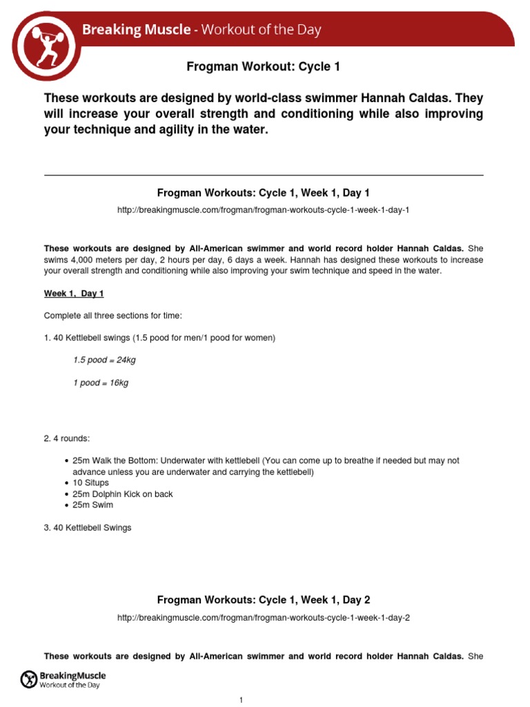 BreakingmuscleFrogman Workout Cycle 1 PDF Swimming (Sport