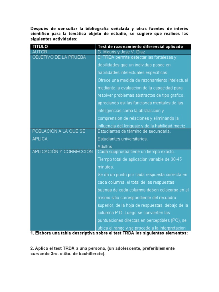 Test TRDA: Evaluación de Razonamiento | PDF | Epistemología | Aprendizaje
