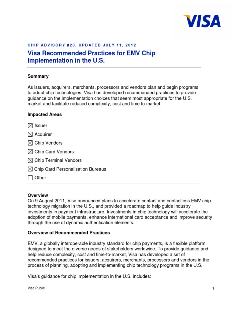 Visa EMV Chip Implementation Guidelines | PDF | Emv | Smart Card