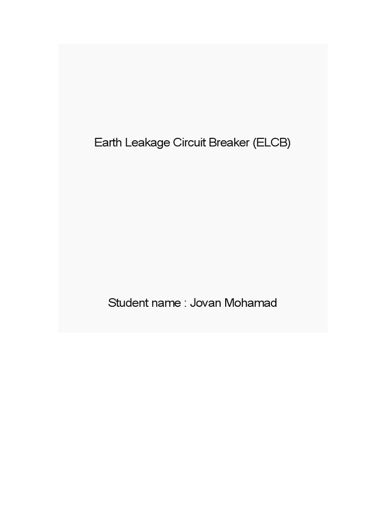 Earth Leakage Circuit Breaker | PDF | Electromagnetism | Electric Power
