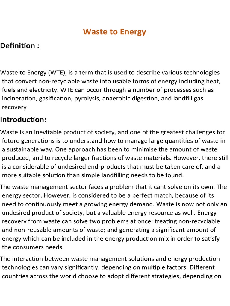Waste To Energy Definition PDF Waste Management Waste