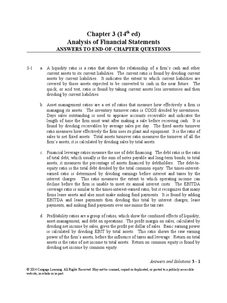 Chapter 3 (14 Ed) Analysis of Financial Statements | PDF | Equity ...