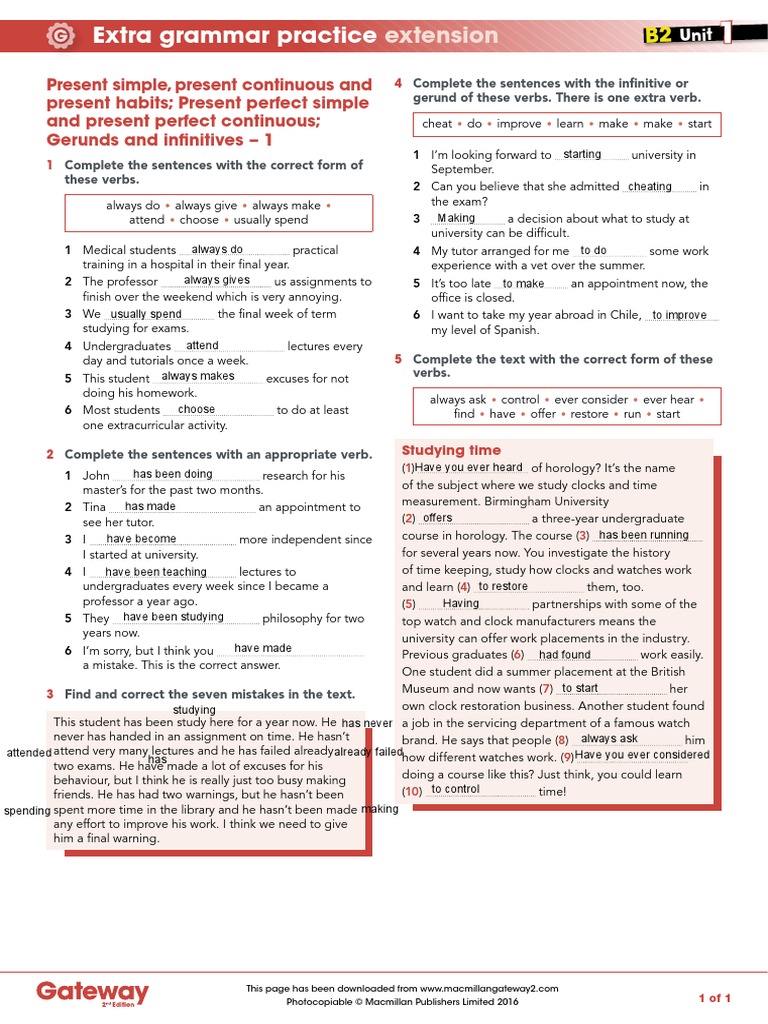 B2 Unit 1 Extra Grammar Practice Extension Grammar Cognition