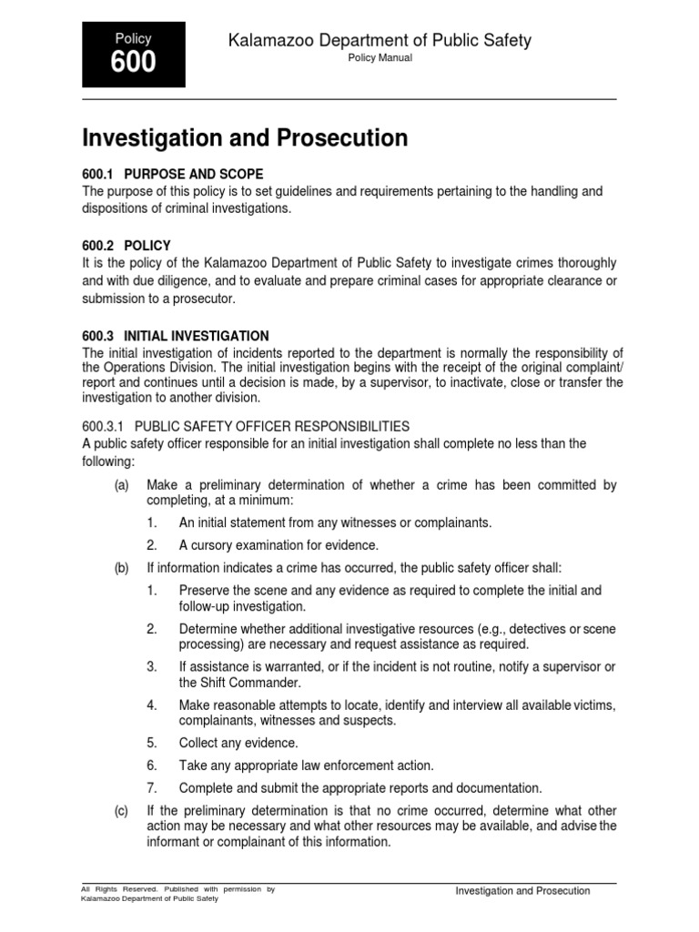 Kalamazoo Crime Investigation Policy Guide | PDF | Prosecutor ...