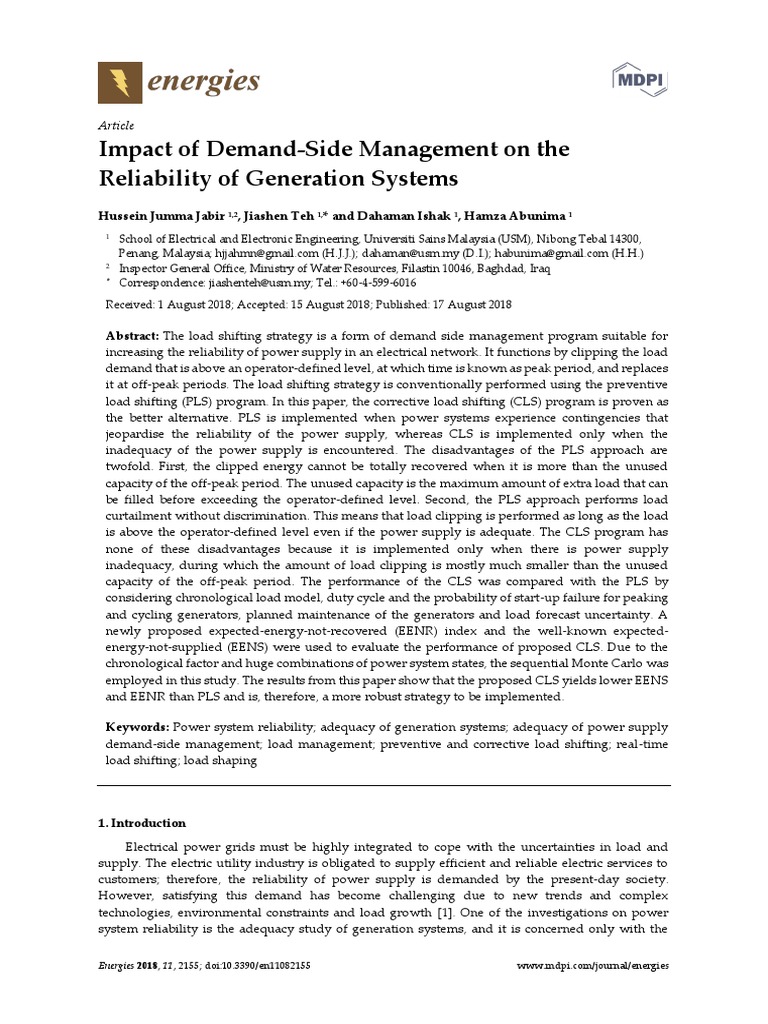 Impact of Demand-Side Management On The Reliabilit PDF | PDF ...