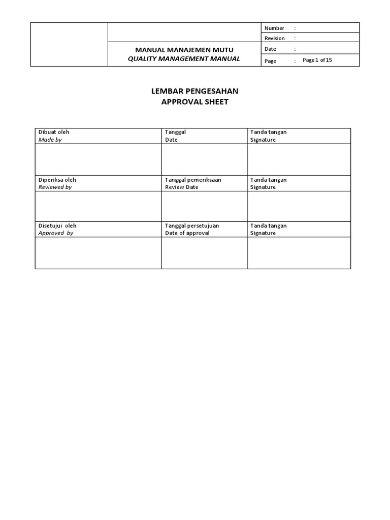 Quality Management Manual Approval Sheet | PDF | Audit | Quality Management