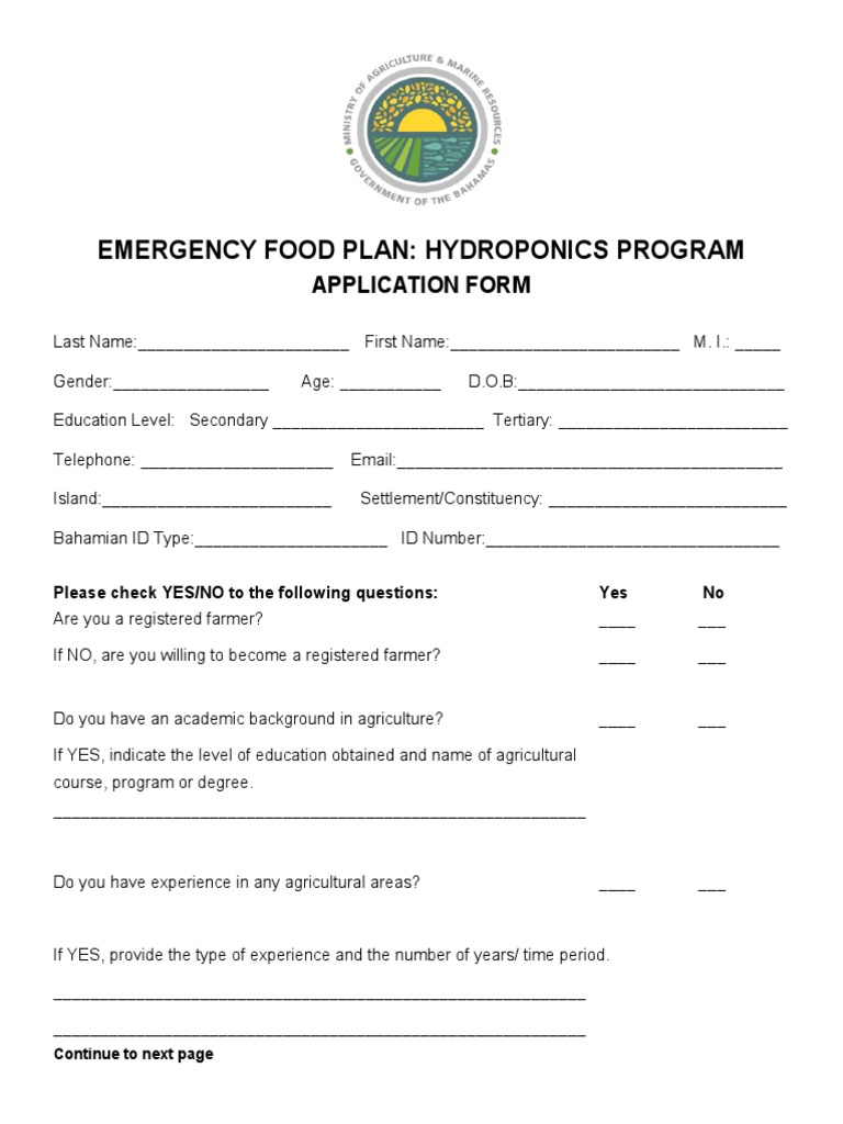 Emergency Food Plan: Hydroponics Program: Application Form | PDF ...